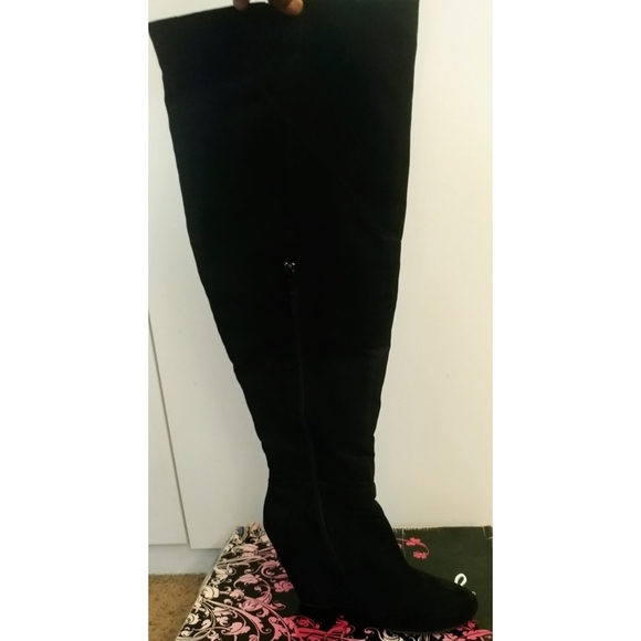 Faux Suede Over The Knee Wedged Boot - Picture 2 of 9